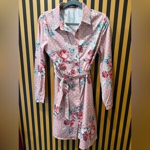 Allegra K Light Pink Floral Dress